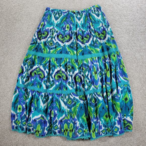 Vintage Notations A-line Skirt Womens L Blue Boho Watercolor Tiered Flowy Hippie - Picture 9 of 16